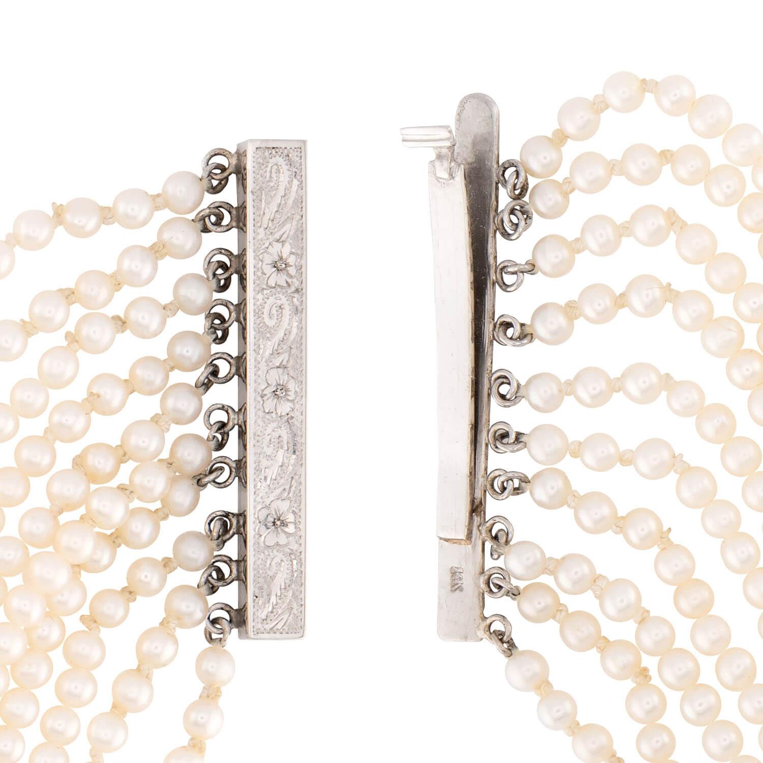 Estate 14k Pearl and Diamond Choker and Bracelet Set