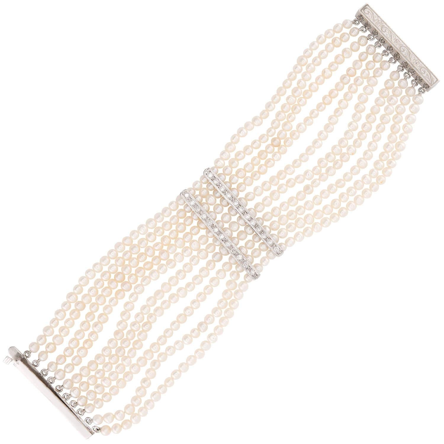 Estate 14k Pearl and Diamond Choker and Bracelet Set