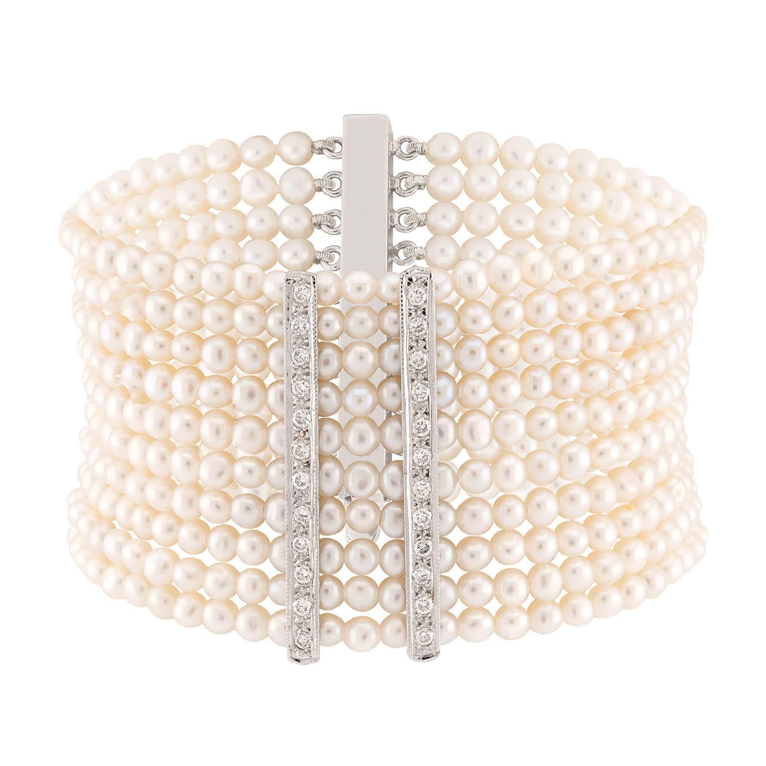 Estate 14k Pearl and Diamond Choker and Bracelet Set