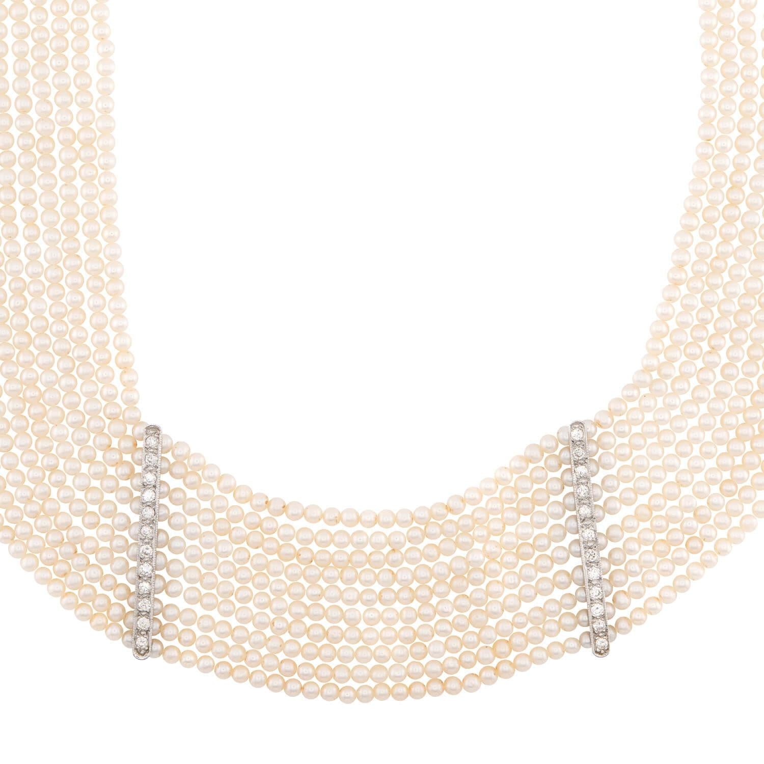 Estate 14k Pearl and Diamond Choker and Bracelet Set
