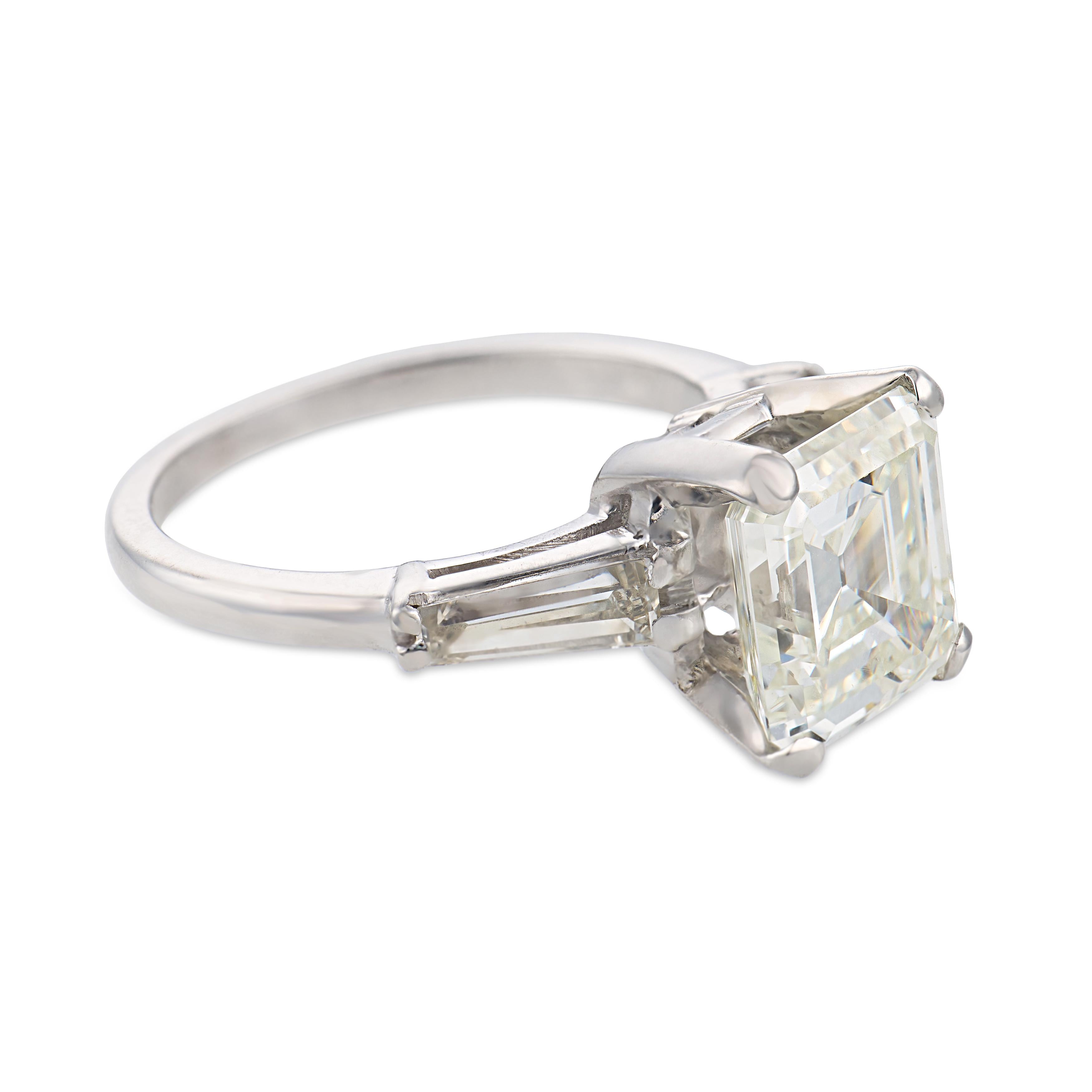 Retro Platinum GIA Diamond Engagement Ring 3.41ct