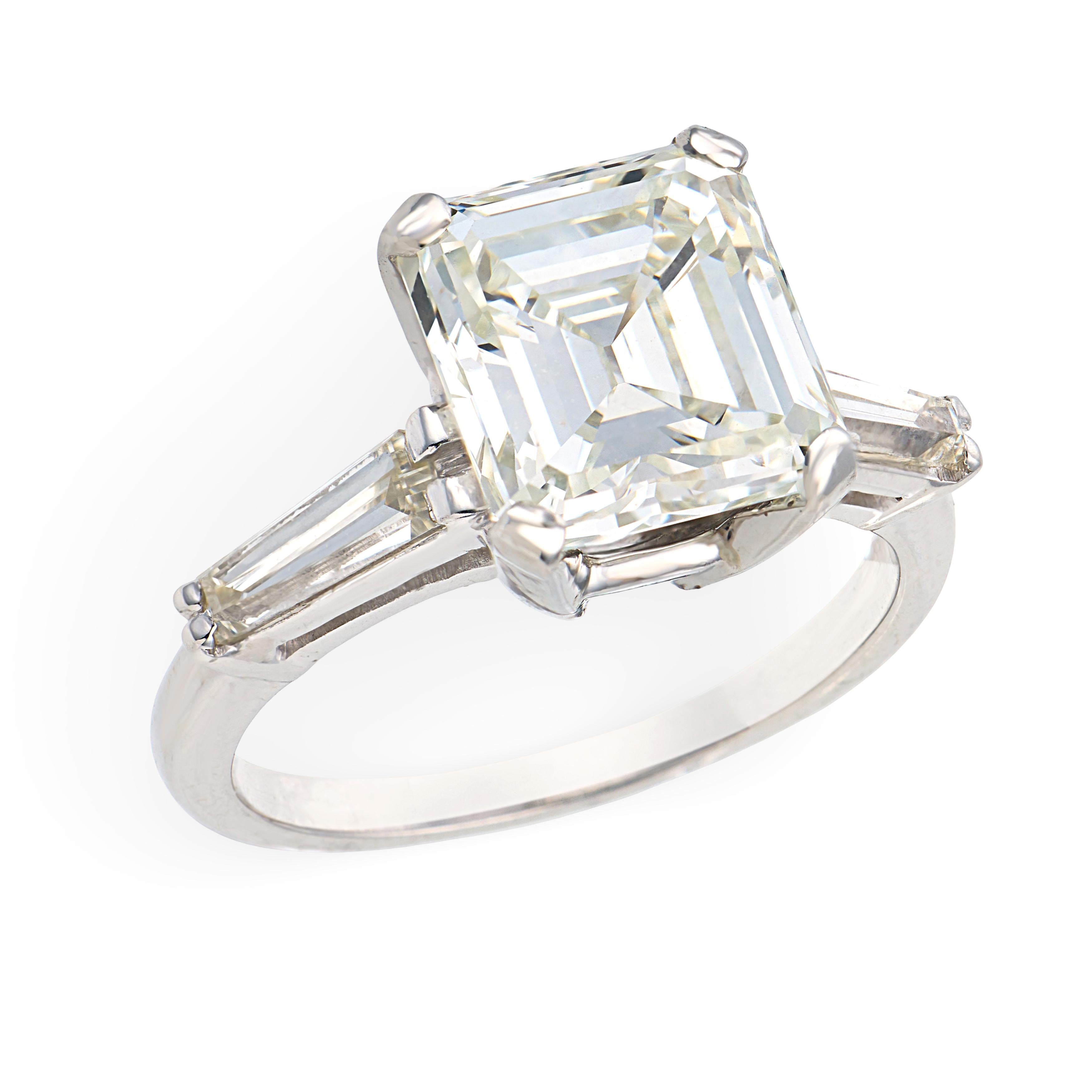 Retro Platinum GIA Diamond Engagement Ring 3.41ct
