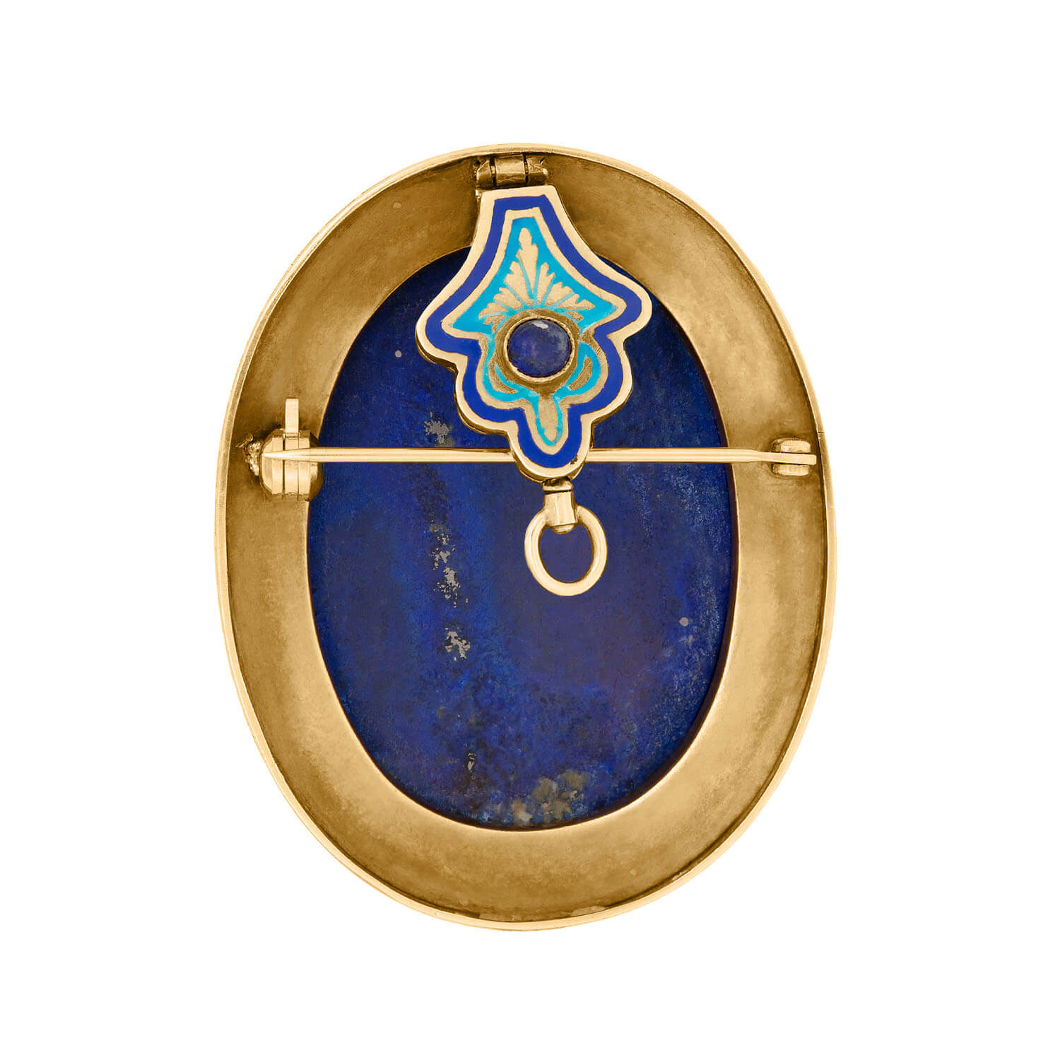 Edwardian 14k Lapis Cameo with Enamel Frame Pendant/Pin