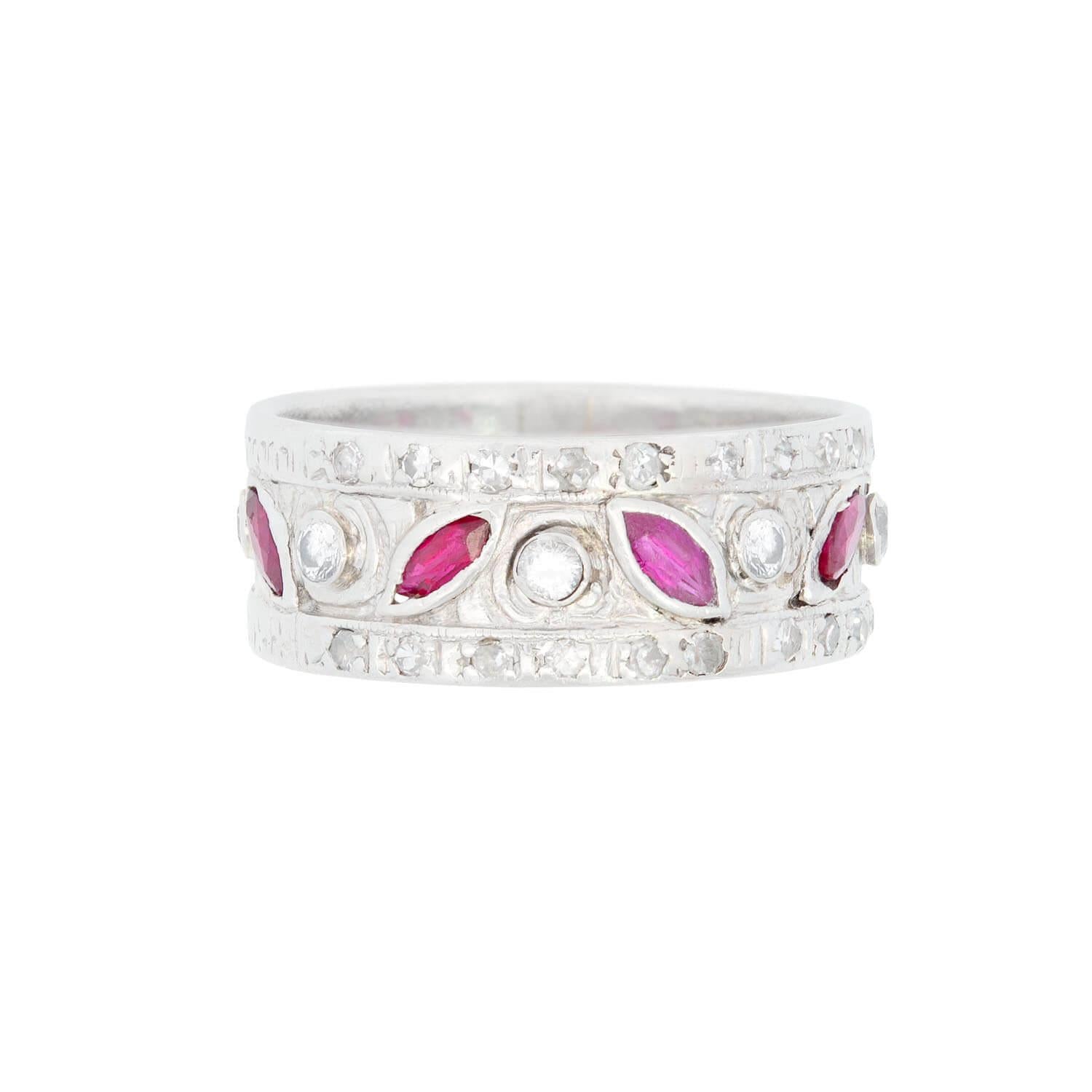 Retro Platinum Ruby and Diamond Band