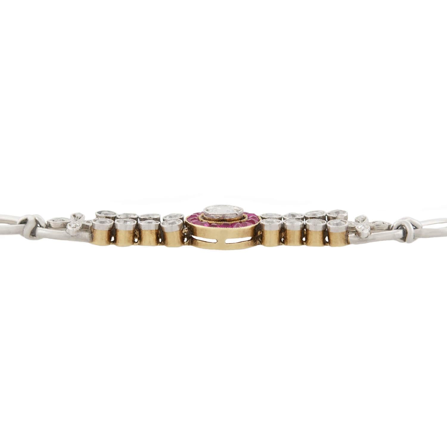 Edwardian 18k/Platinum Diamond and Ruby Halo Bracelet