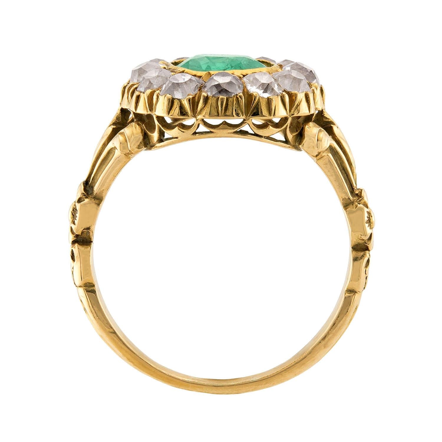 Victorian 18k Emerald and Diamond Halo Ring