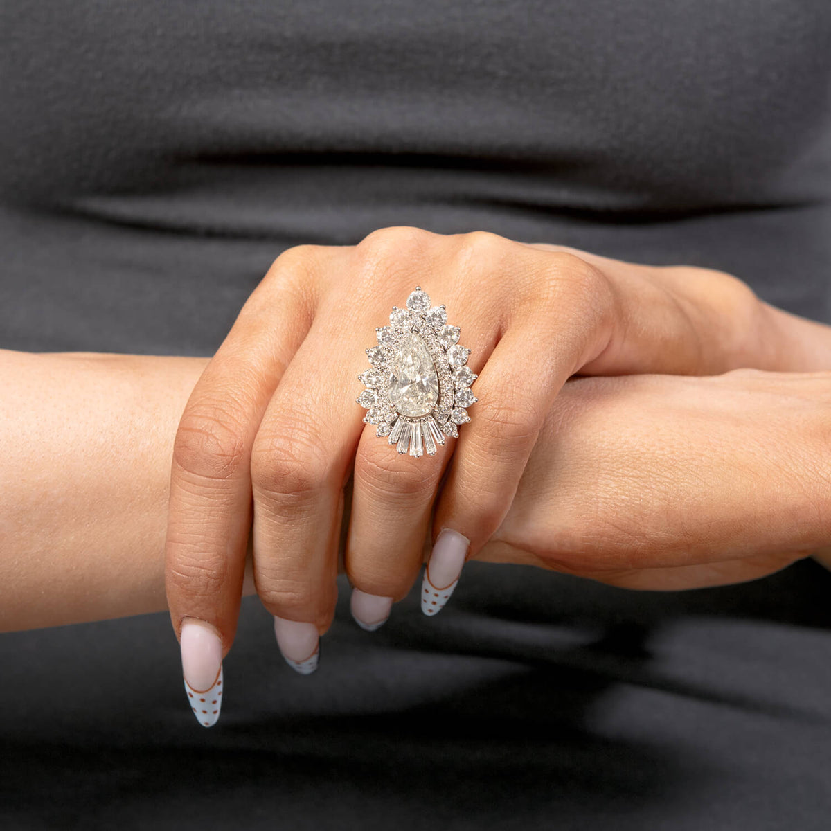 Estate 18k 8.25ctw Diamond Old European Pear Halo Ring