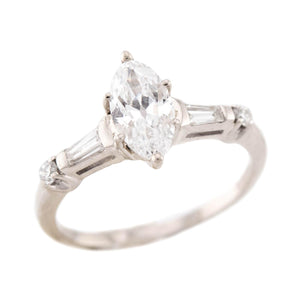 Late Art Deco 14k Diamond Engagement Ring 1.01ct