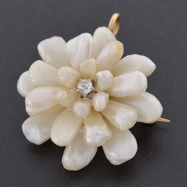 Victorian 14kt Mississippi River Pearl Flower Pin/Pendant