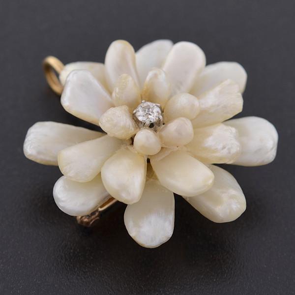 Victorian 14kt Mississippi River Pearl Flower Pin/Pendant