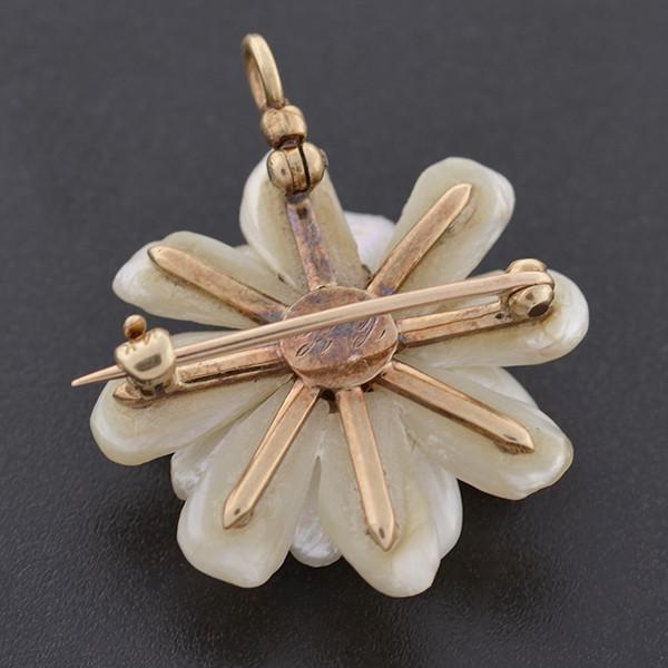 Victorian 14kt Mississippi River Pearl Flower Pin/Pendant