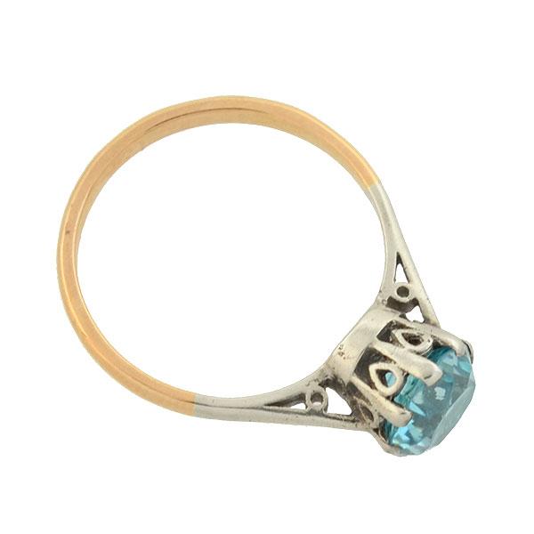 Art Deco English 9kt Mixed Metals Natural Blue Zircon Ring