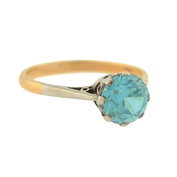 Art Deco English 9kt Mixed Metals Natural Blue Zircon Ring