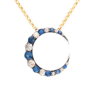 Victorian 18k/14k/Sterling Silver Sapphire & Diamond Crescent Pendant Necklace