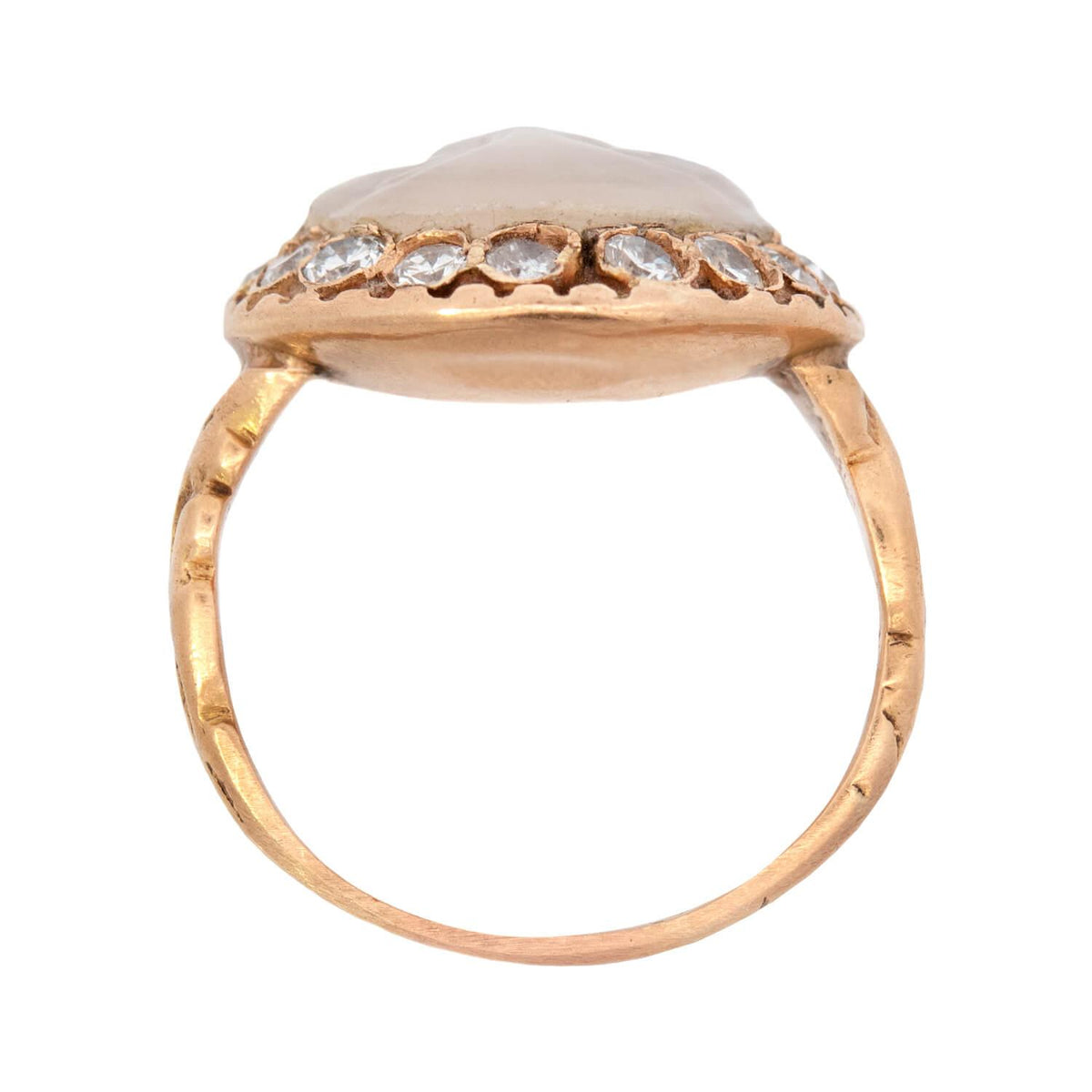 Edwardian 18k Moonstone and Diamond Man In The Moon Ring