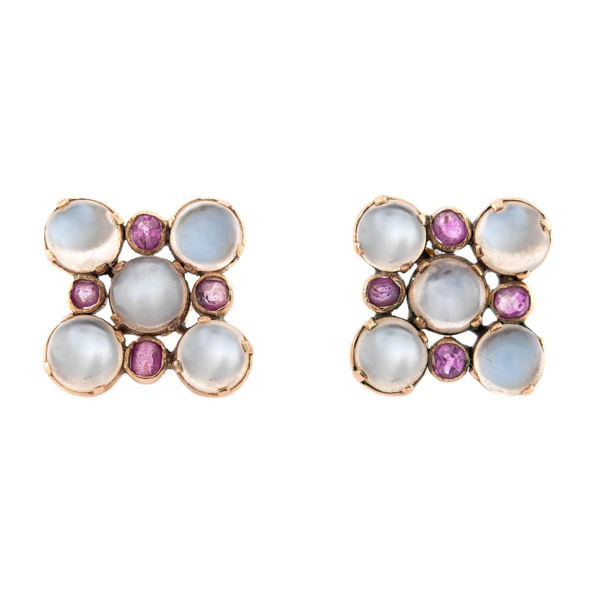 Retro 14k Moonstone and Sapphire Earring and Bracelet Set