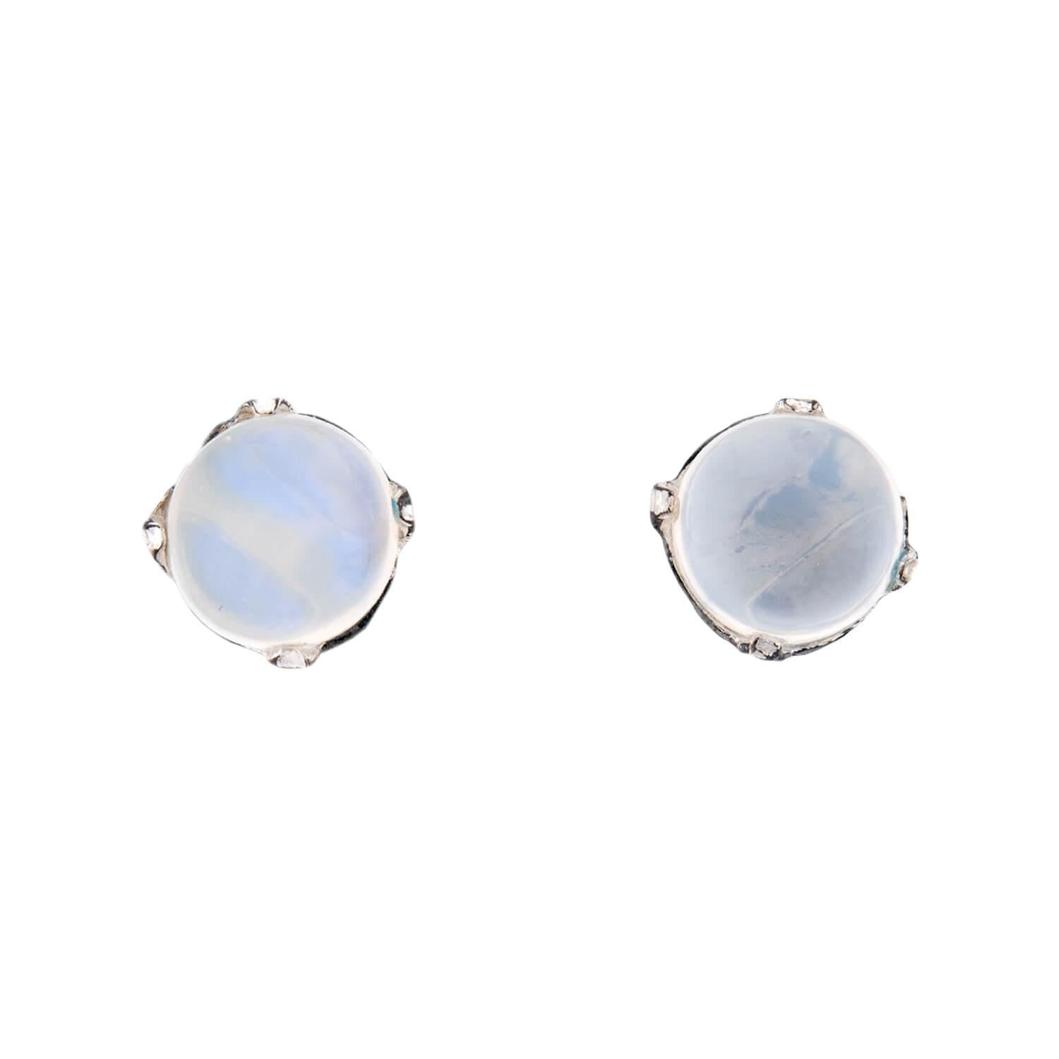 Victorian Sterling Silver Moonstone Stud Earrings