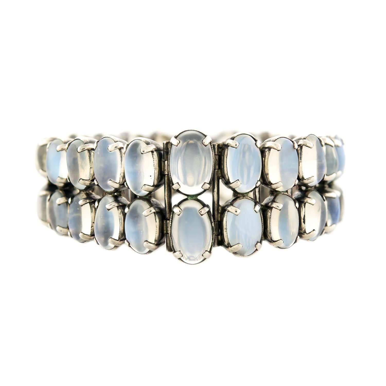 Vintage Sterling Silver 2 Rows Graduated Moonstone Bracelet