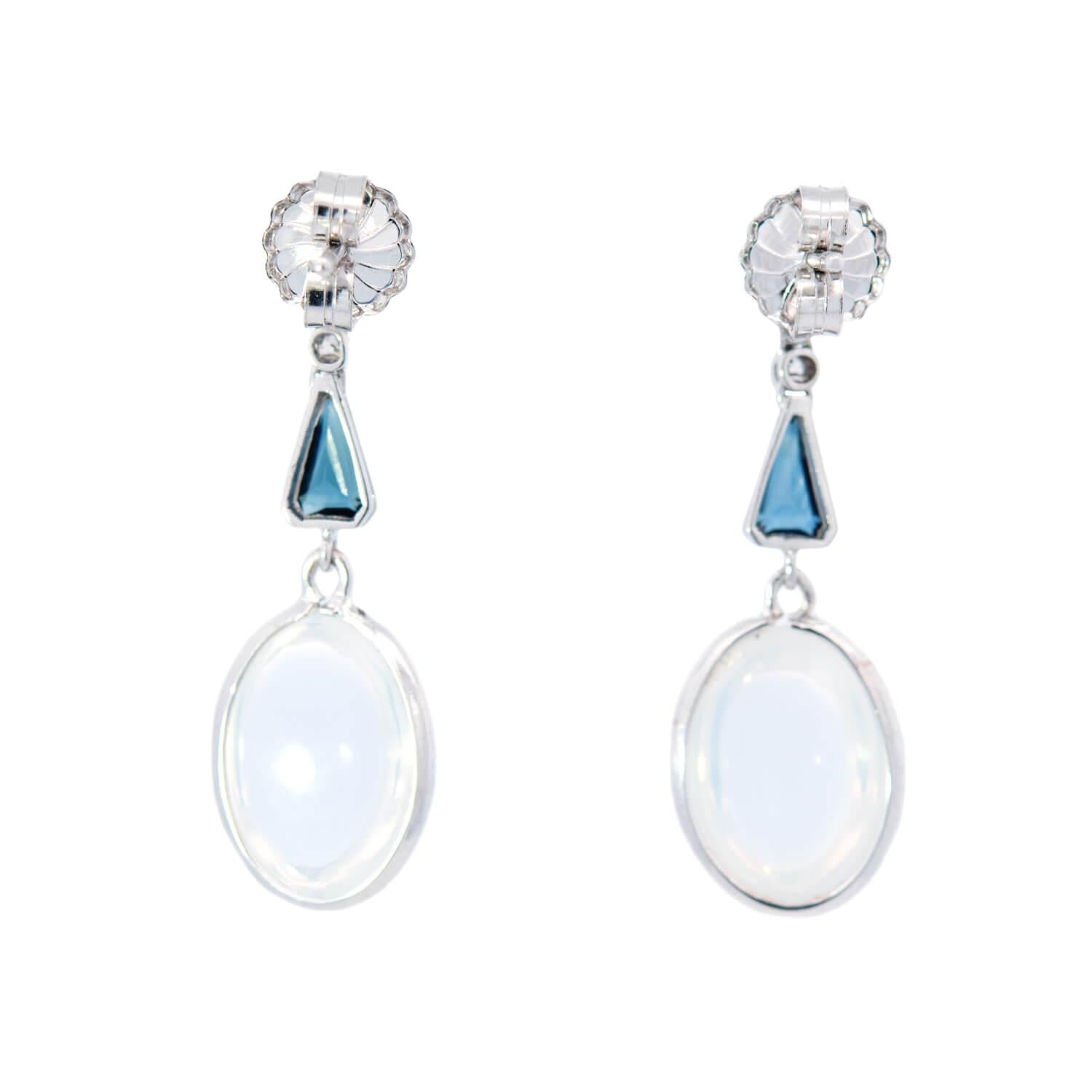 Art Deco Platinum Moonstone Sapphire Diamond Earring