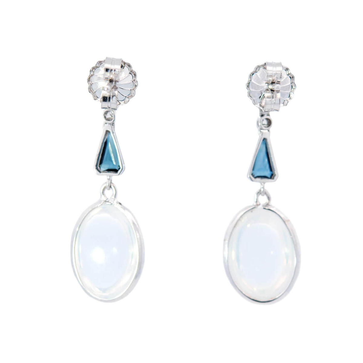 Art Deco Platinum Moonstone Sapphire Diamond Earring