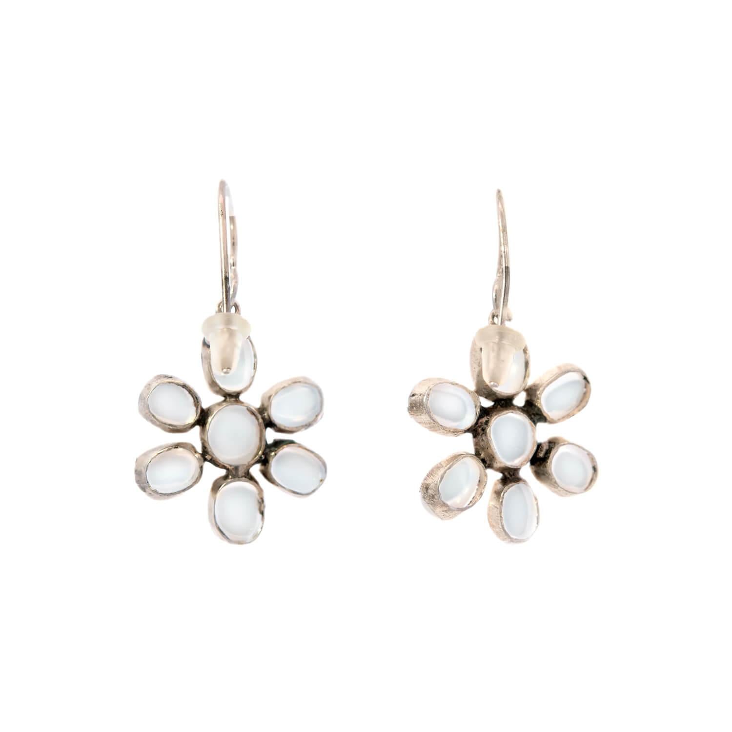 Retro Sterling Silver Moonstone Flower Cluster Earrings