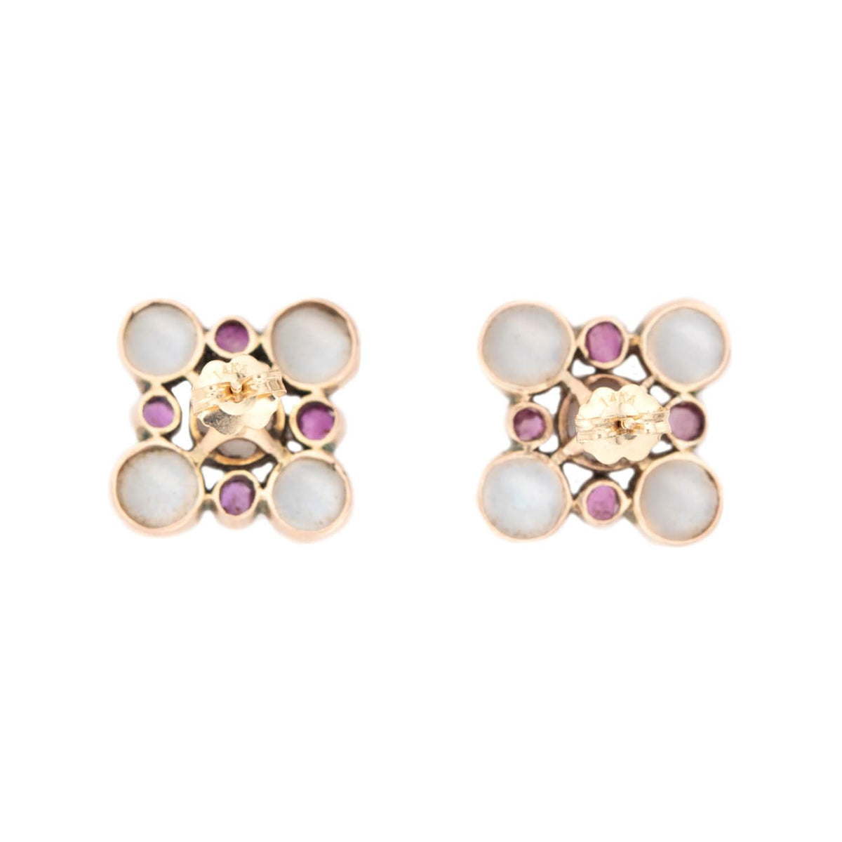Retro 14k Moonstone and Sapphire Earring and Bracelet Set
