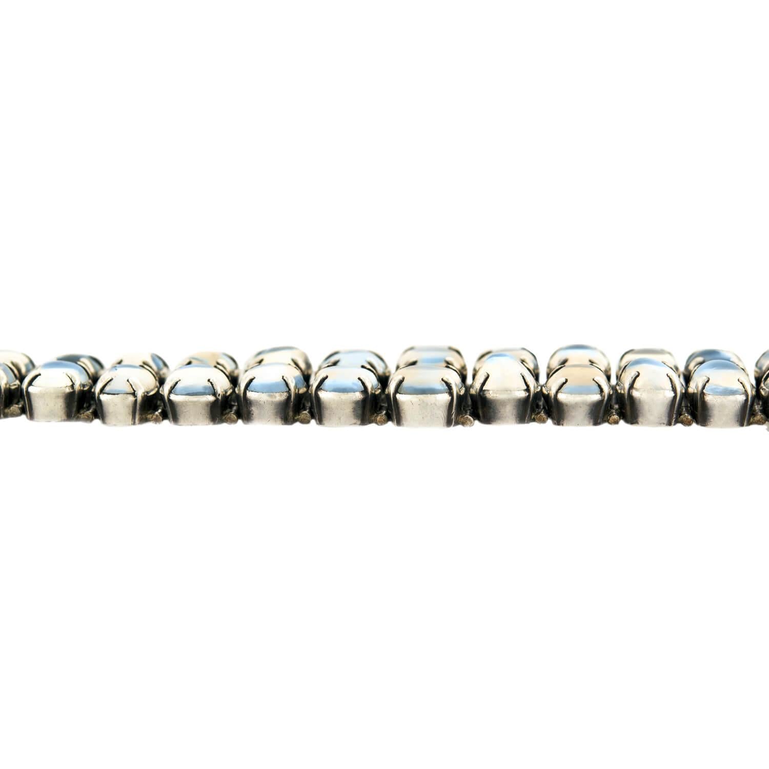 Vintage Sterling Silver 2 Rows Graduated Moonstone Bracelet