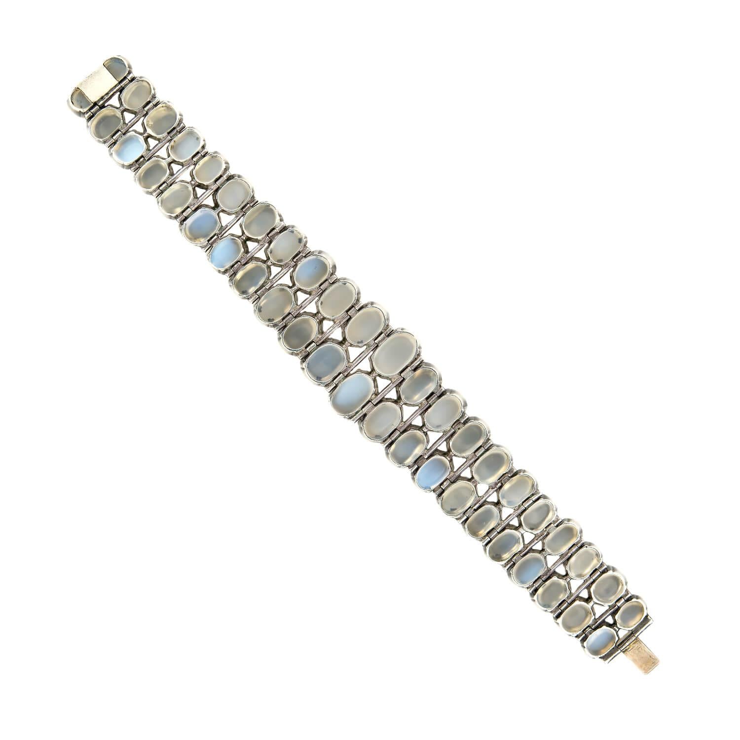 Vintage Sterling Silver 2 Rows Graduated Moonstone Bracelet