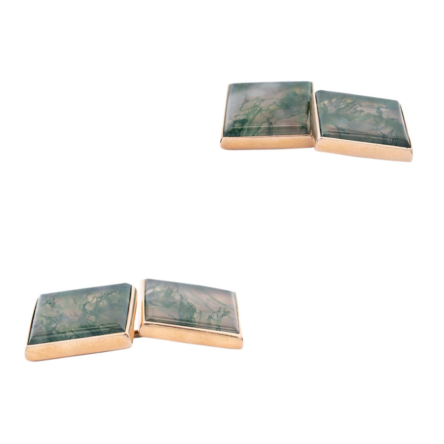 Victorian 14k Moss Agate Cufflinks