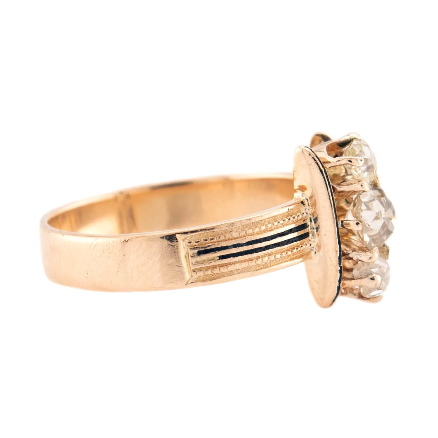 Victorian 14k Diamond & Enamel Navette Ring