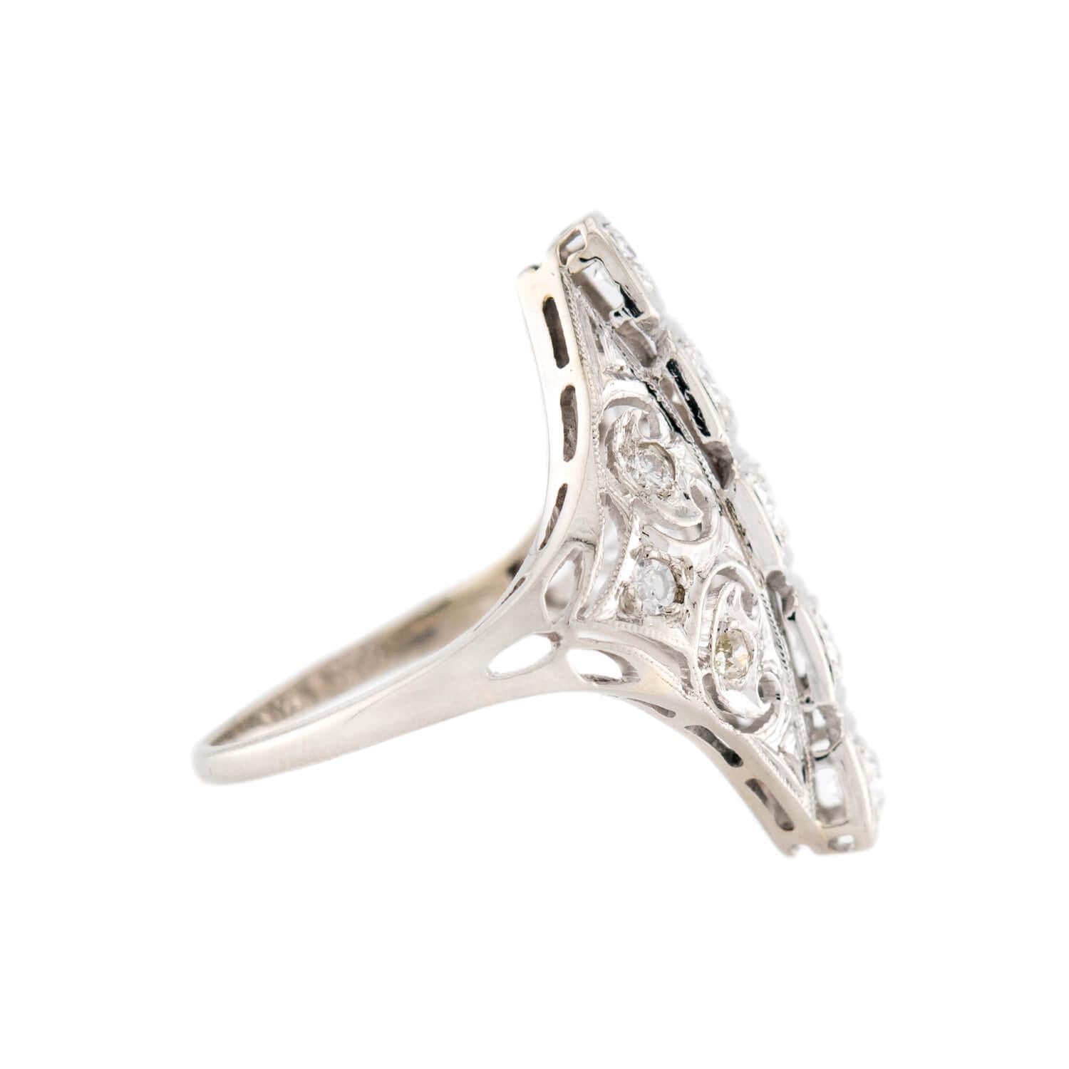 Retro 18k Diamond Navette Ring