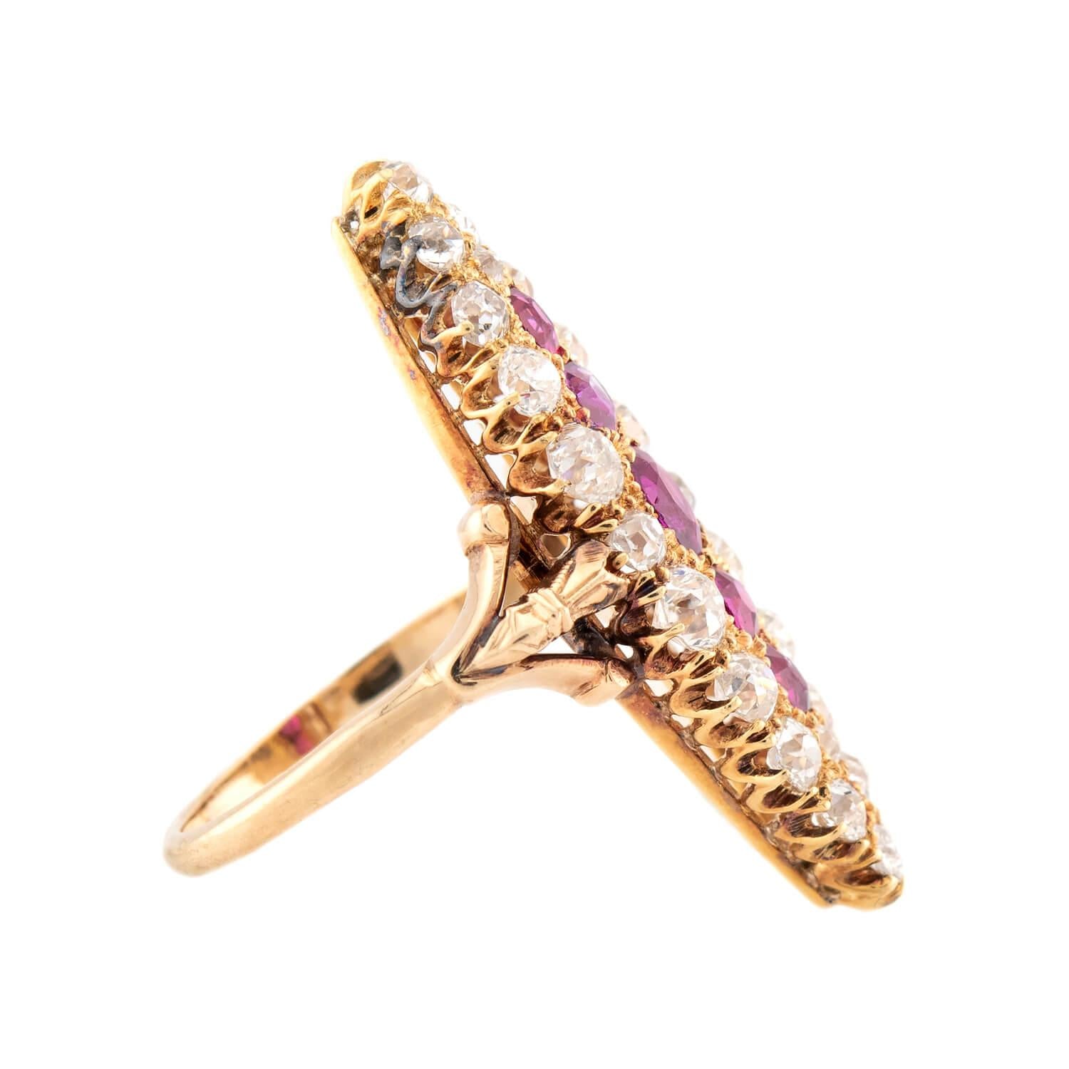 Victorian 14k Ruby & Diamond Navette Ring