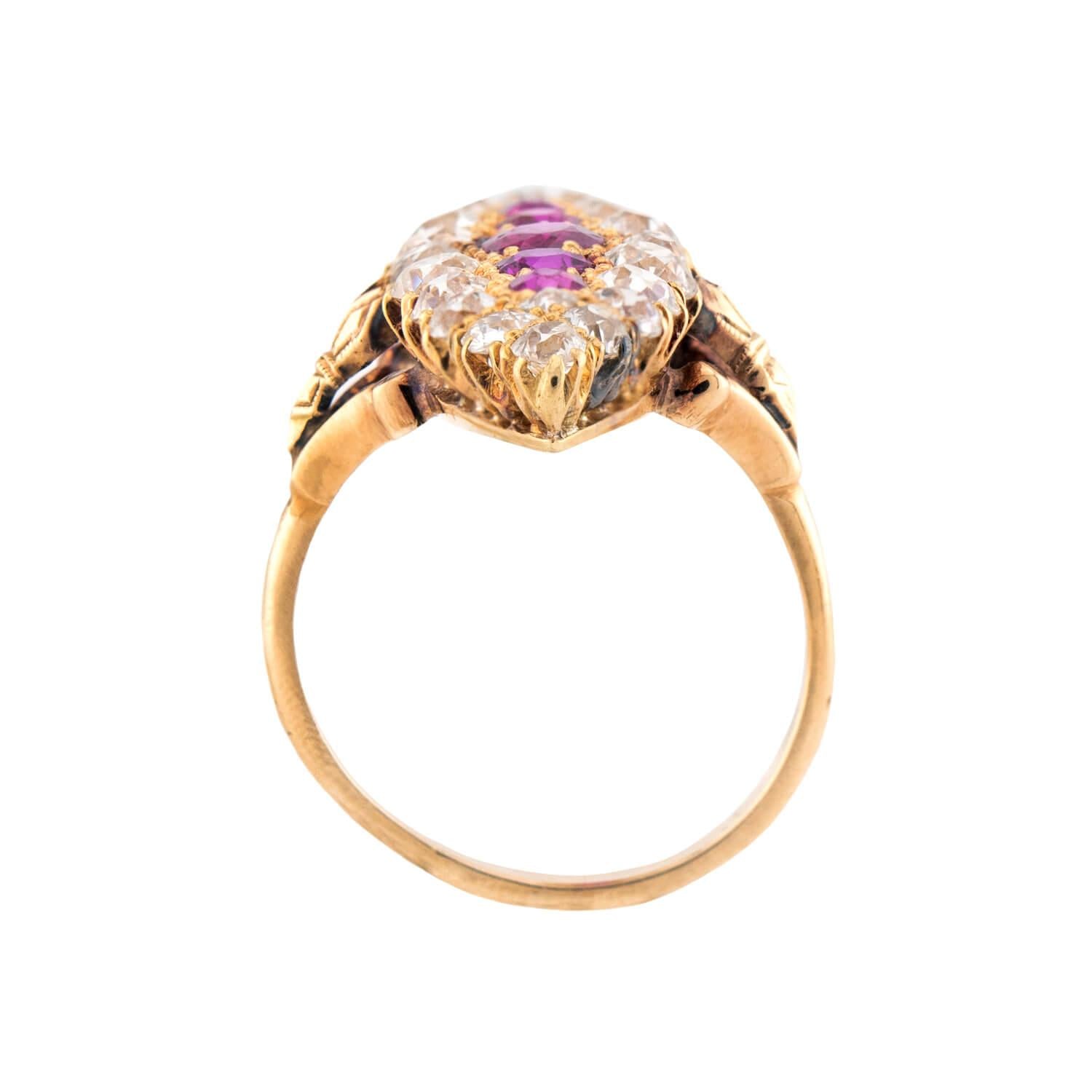 Victorian 14k Ruby & Diamond Navette Ring