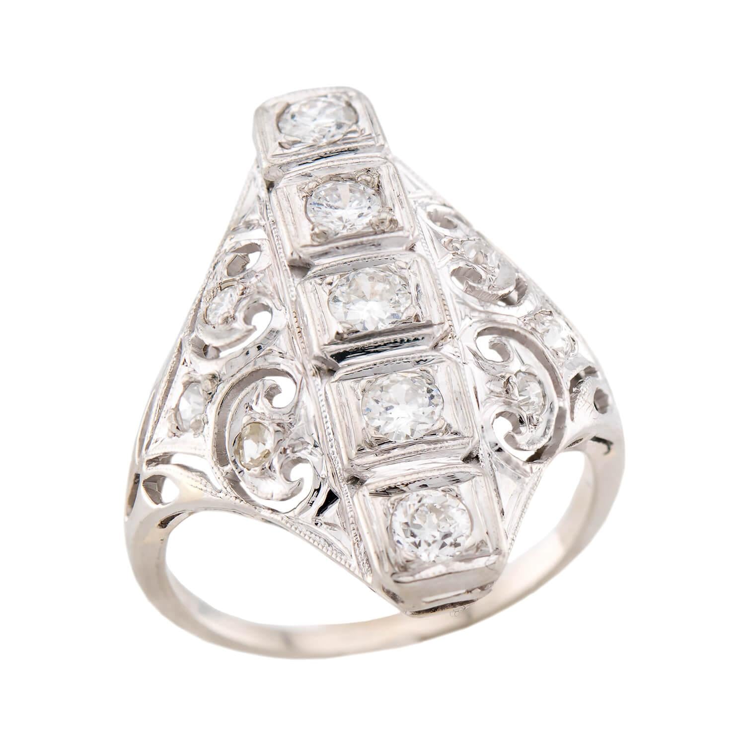Retro 18k Diamond Navette Ring