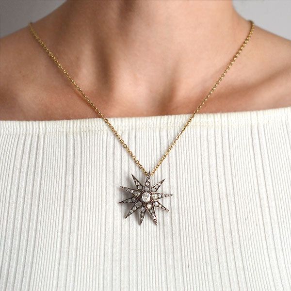 Victorian 18kt/Sterling Diamond Starburst Pendant 2.75ctw