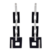 Vintage 18k Onyx & Diamond Geometric Drop Earrings