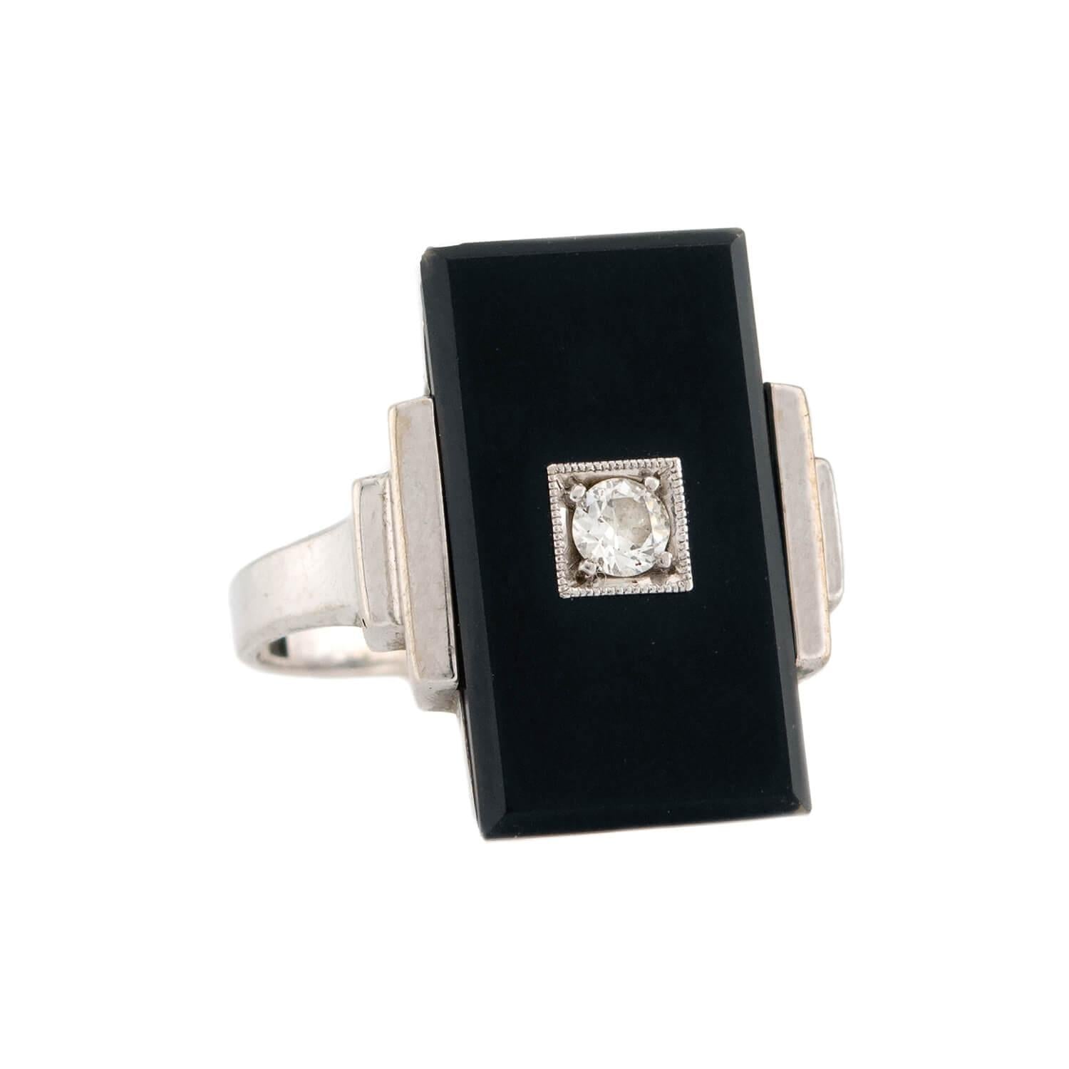 Art Deco 14k Onyx & Diamond Ring
