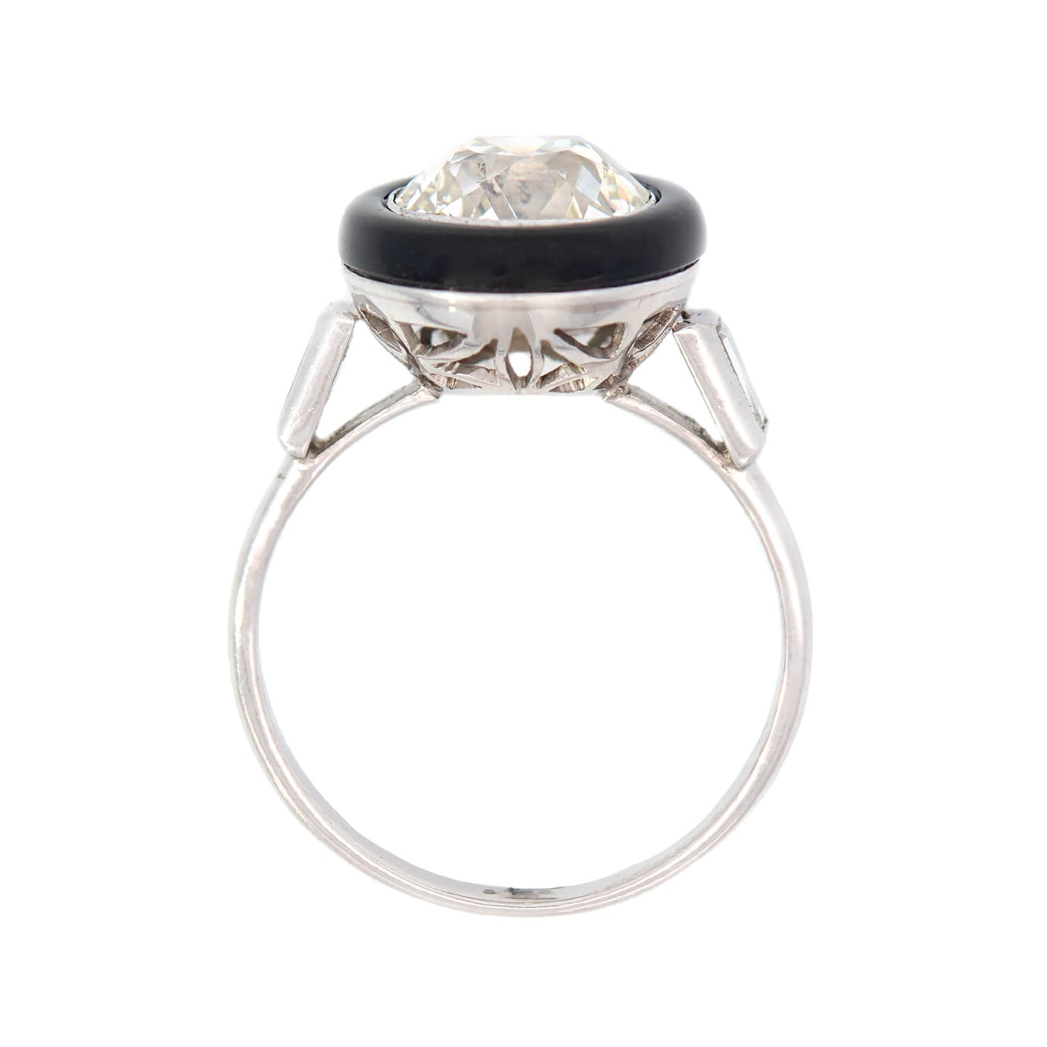 Art Deco Platinum Halo Onyx and Diamond Ring