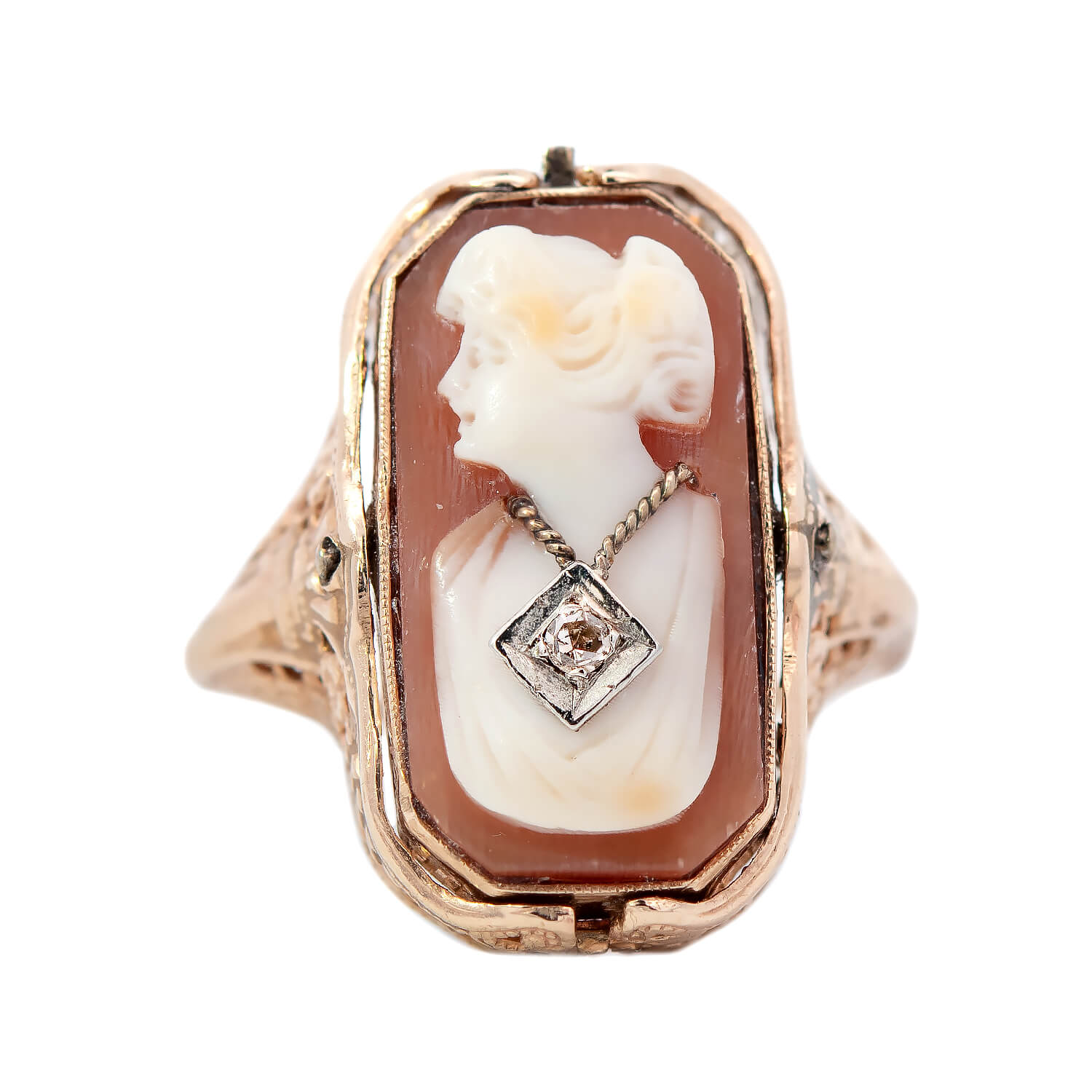 Art Deco 14kt Onyx & Diamond Cameo Flip Ring