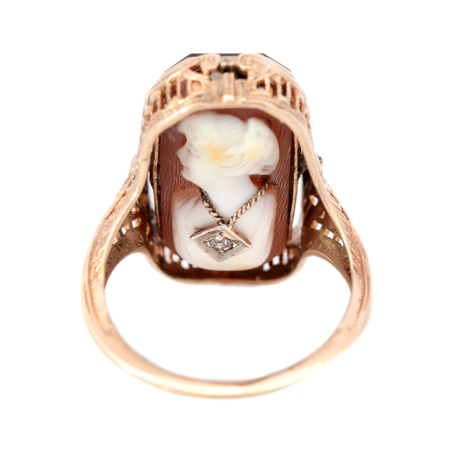 Art Deco 14kt Onyx & Diamond Cameo Flip Ring