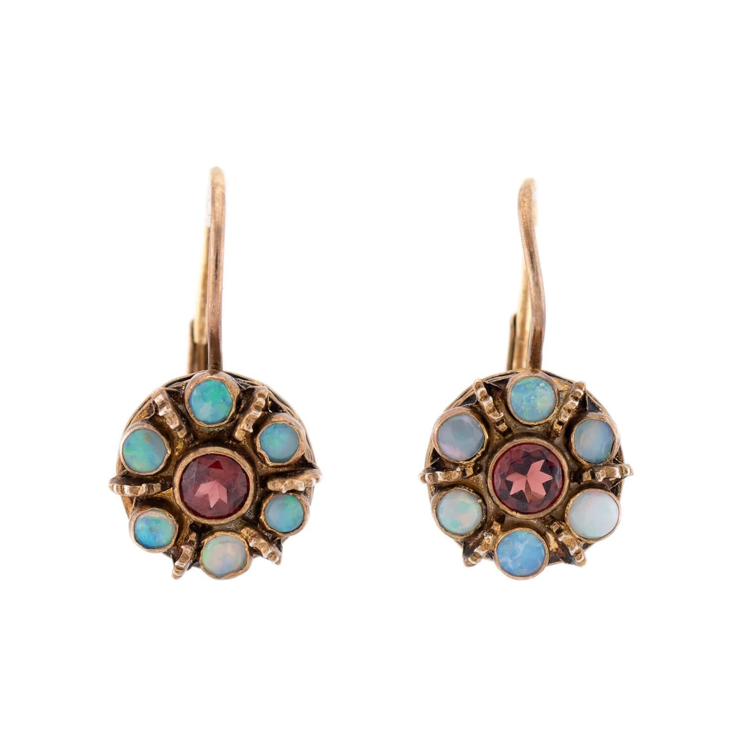 Victorian Sterling Silver Tourmaline and Opal Floral Earrings