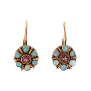 Victorian Sterling Silver Tourmaline and Opal Floral Earrings