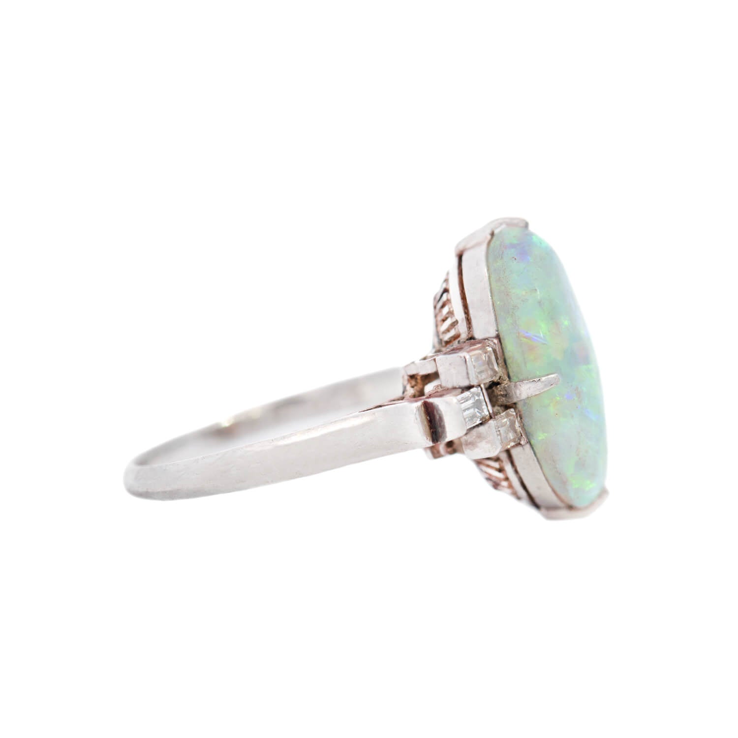 Retro Platinum Diamond & Opal Ring