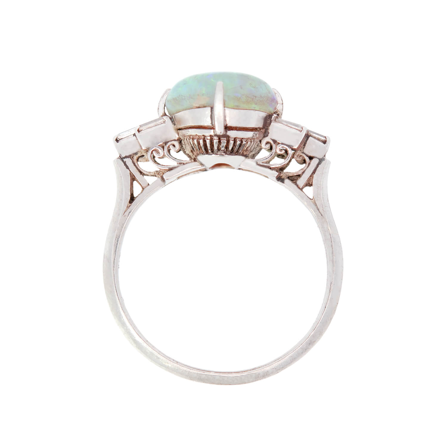 Retro Platinum Diamond & Opal Ring