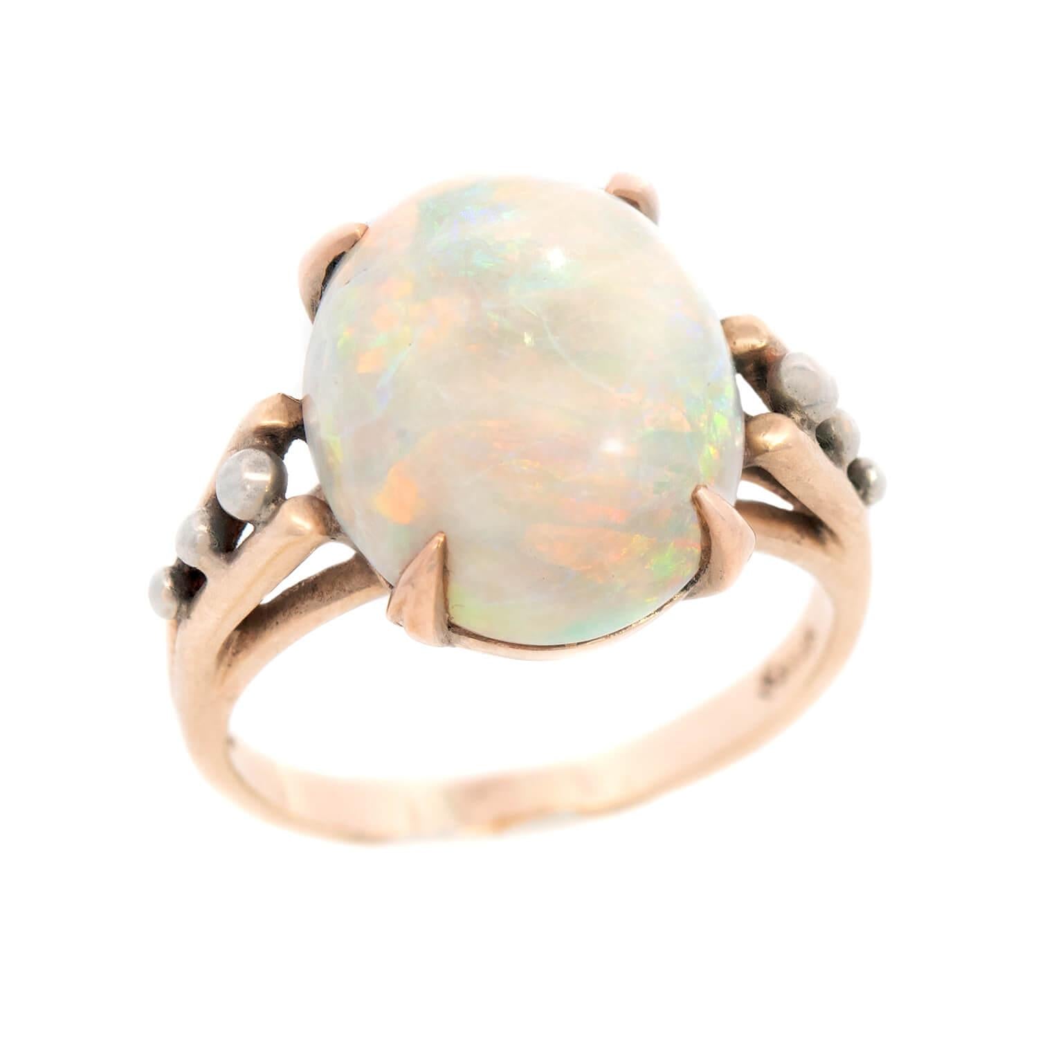 F & F FELGER Inc. Art Nouveau 14k Mixed Metal Opal Ring