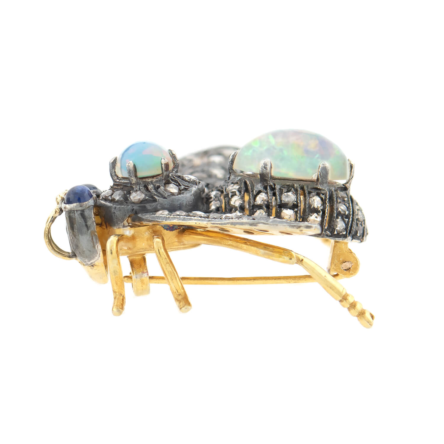 Estate Silver Gilt Opal + Diamond Fly Pin