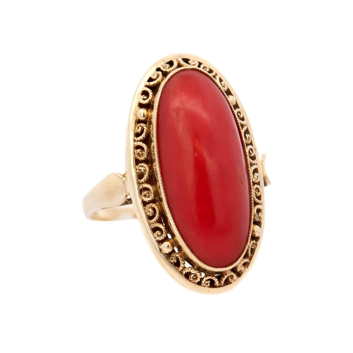 BIRKS Late Victorian 14k Oxblood Coral Ring