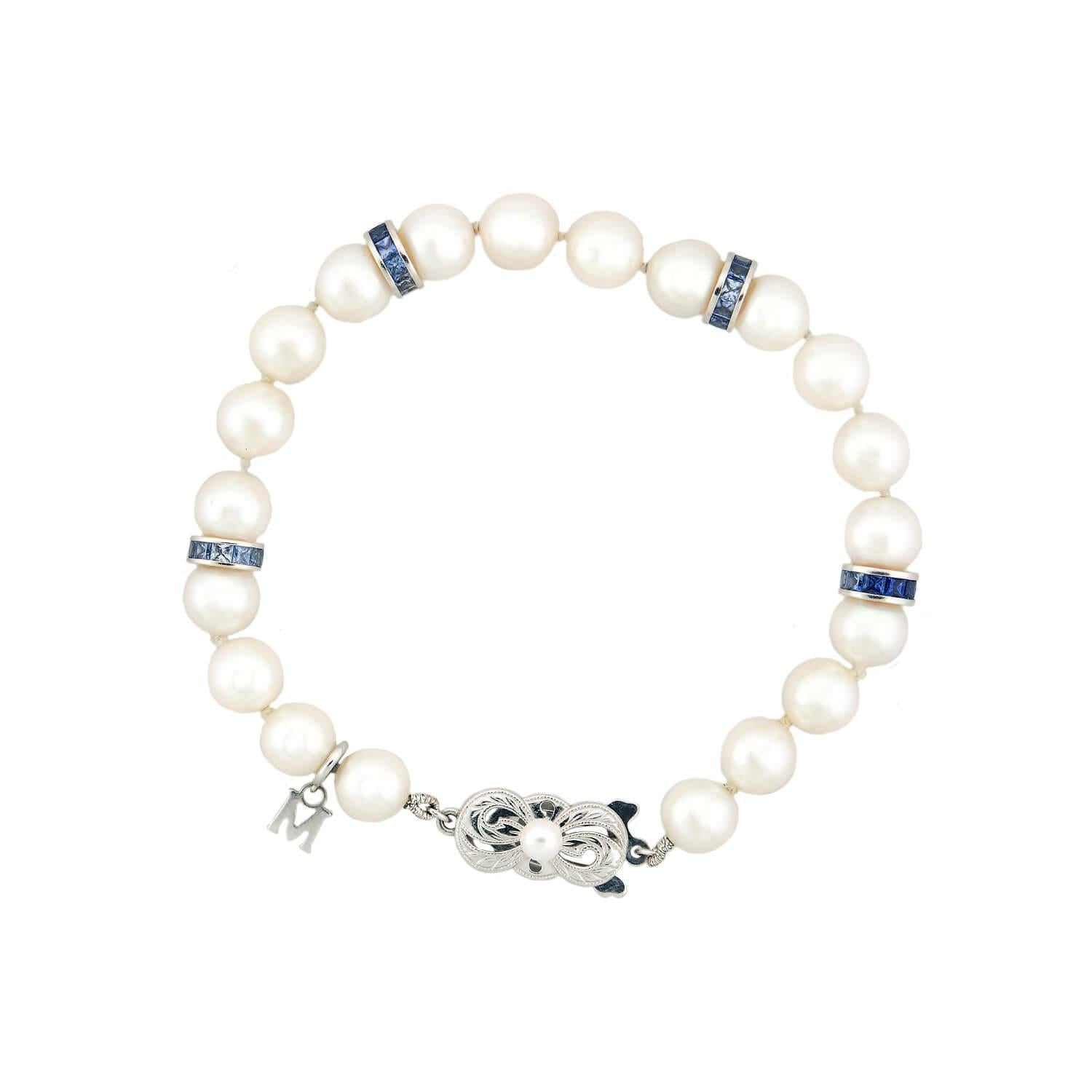 MIKIMOTO Estate 18k Pearl and Sapphire Bracelet