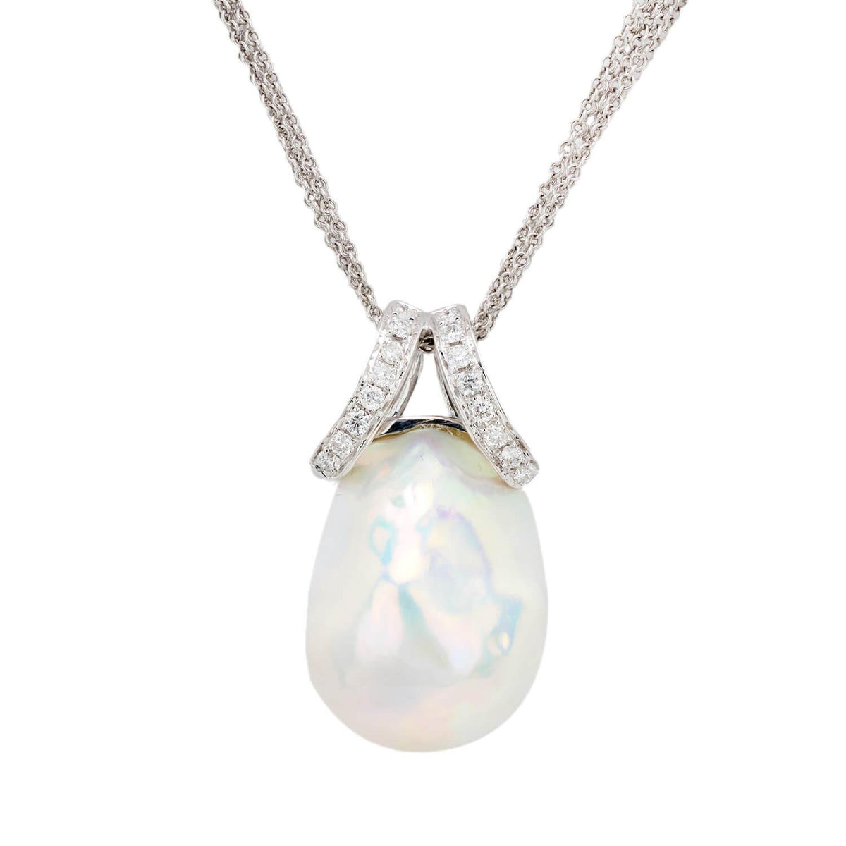 Estate 18k Pearl and Diamond Pendant Necklace