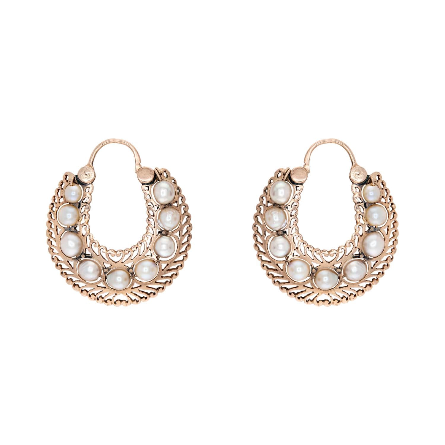 Victorian 14k Pearl Hoop Earrings